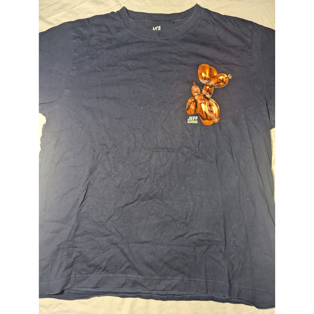 Uniqlo Jeff Koons Mens Blue Graphic Print Crew Neck Logo Cotton Knit T-Shirt XL